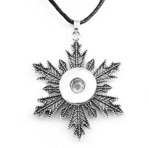 Snowflake Charm Necklace 18mm Snap Necklace Leather Necklace